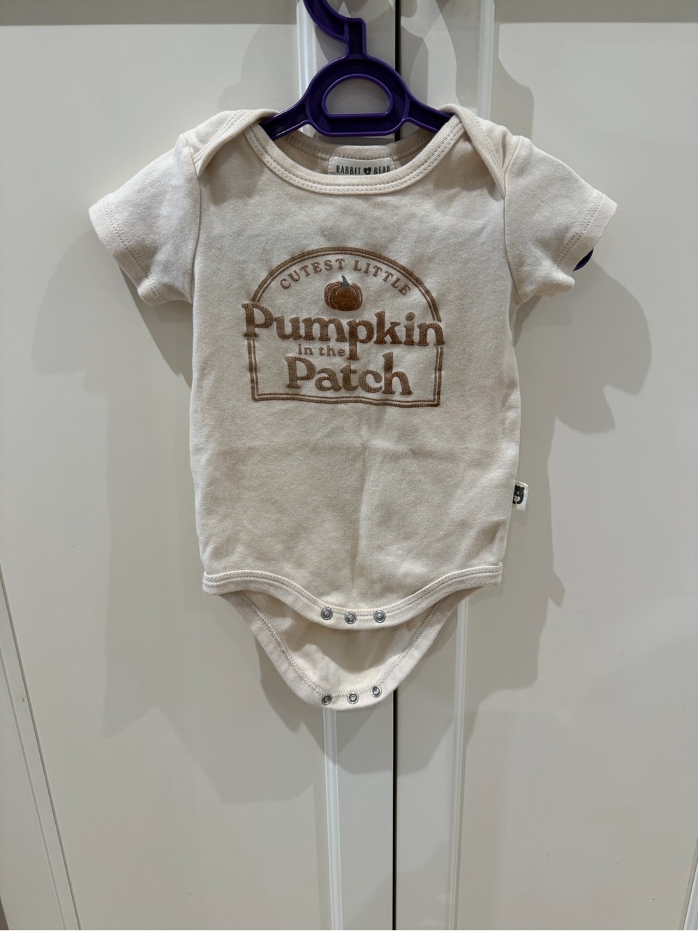 Rabbit + bear Cream "cutest little Pumpkin in the Patch" Baby One-Piece 12m